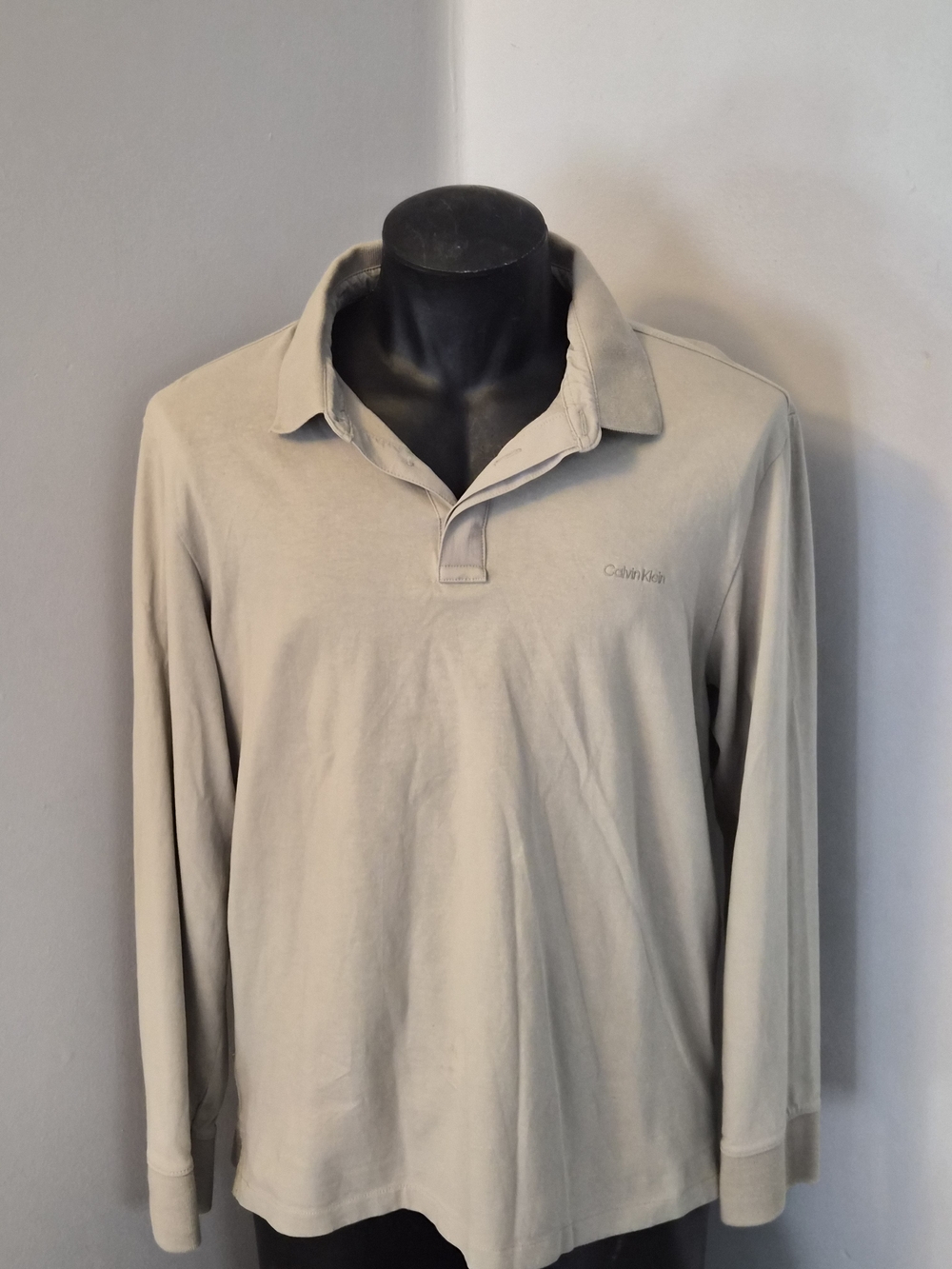 Calvin Klein Men's Long Sleeve Polo Shirt - Light Beige
